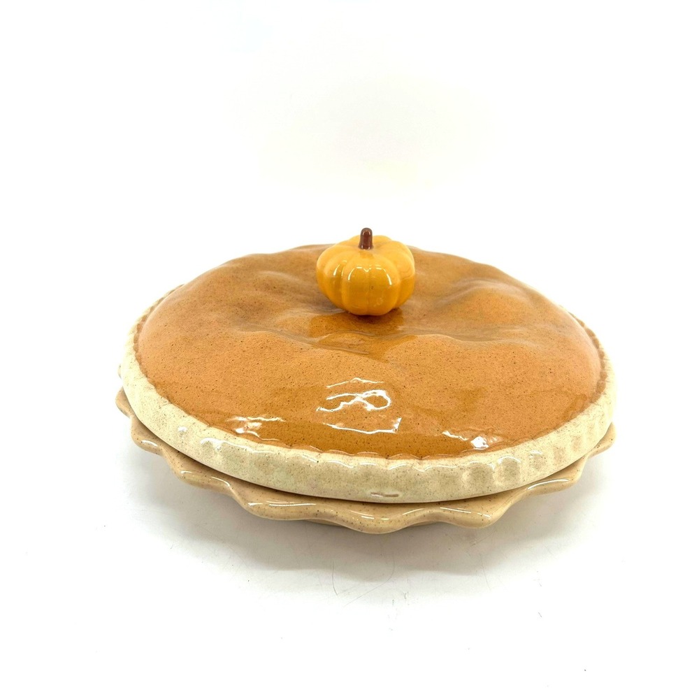 Great Gifts America Ceramic Pumpkin Pie Lidded Dish Plate Brown Tan Handcrafted